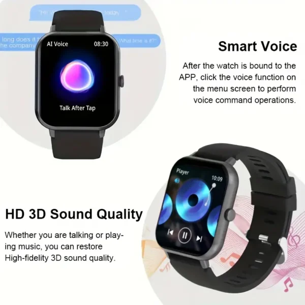 Smartklokke med 4,65 cm full berøringsskjerm, tekst- og anropsfunksjoner, 100+ sportsmoduser, skritteller, kaloriteller,, kompatibel med Android og IOS - Image 2