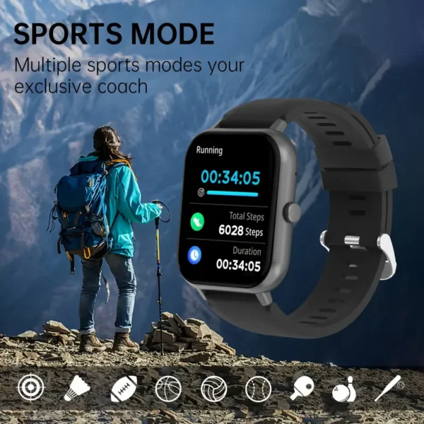 Smartklokke med 4,65 cm full berøringsskjerm, tekst- og anropsfunksjoner, 100+ sportsmoduser, skritteller, kaloriteller,, kompatibel med Android og IOS - Image 4