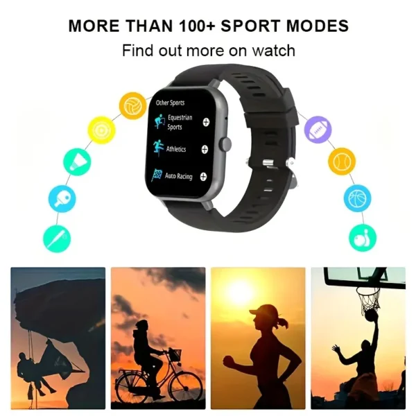 Smartklokke med 4,65 cm full berøringsskjerm, tekst- og anropsfunksjoner, 100+ sportsmoduser, skritteller, kaloriteller,, kompatibel med Android og IOS - Image 3